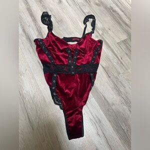 Mall Goth red and black lace bodysuit